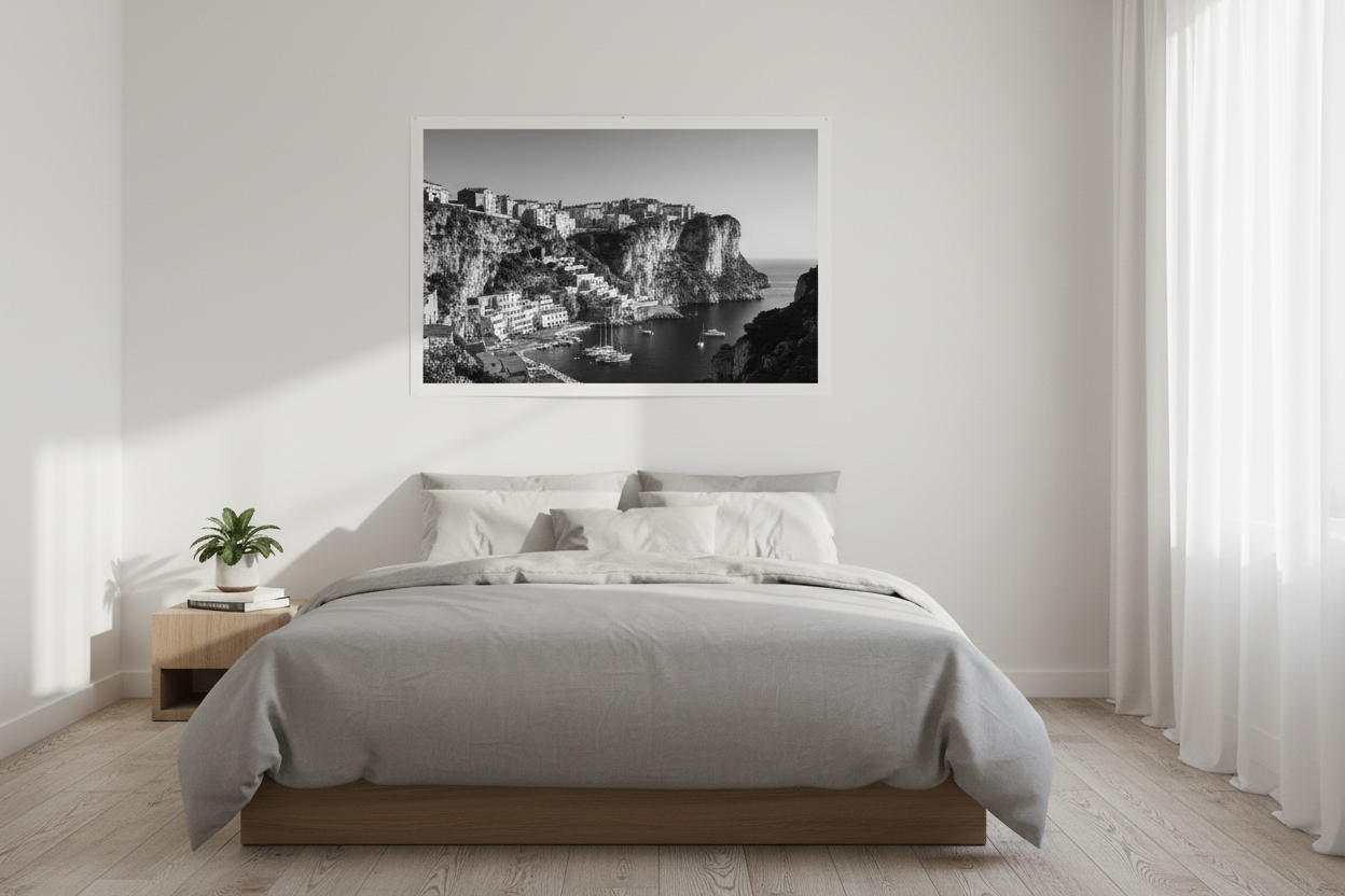 Bonifacio - wizualizacja w sypialni (wersja czarno-biała)