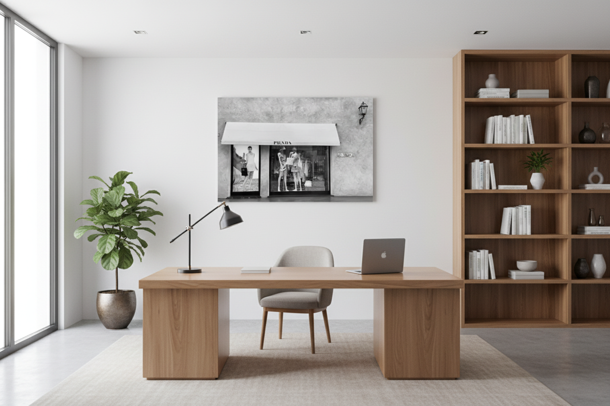 Prada Porto Cervo - wizualizacja w biurze (wersja czarno-biała)