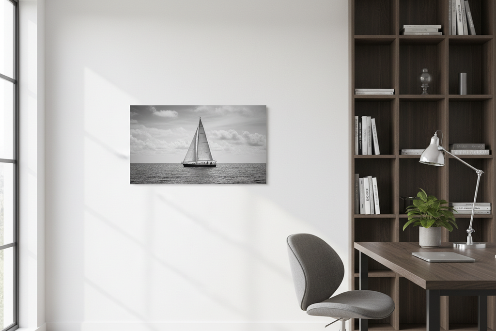 Yacht Na Morzu - wizualizacja w biurze (wersja czarno-biała)