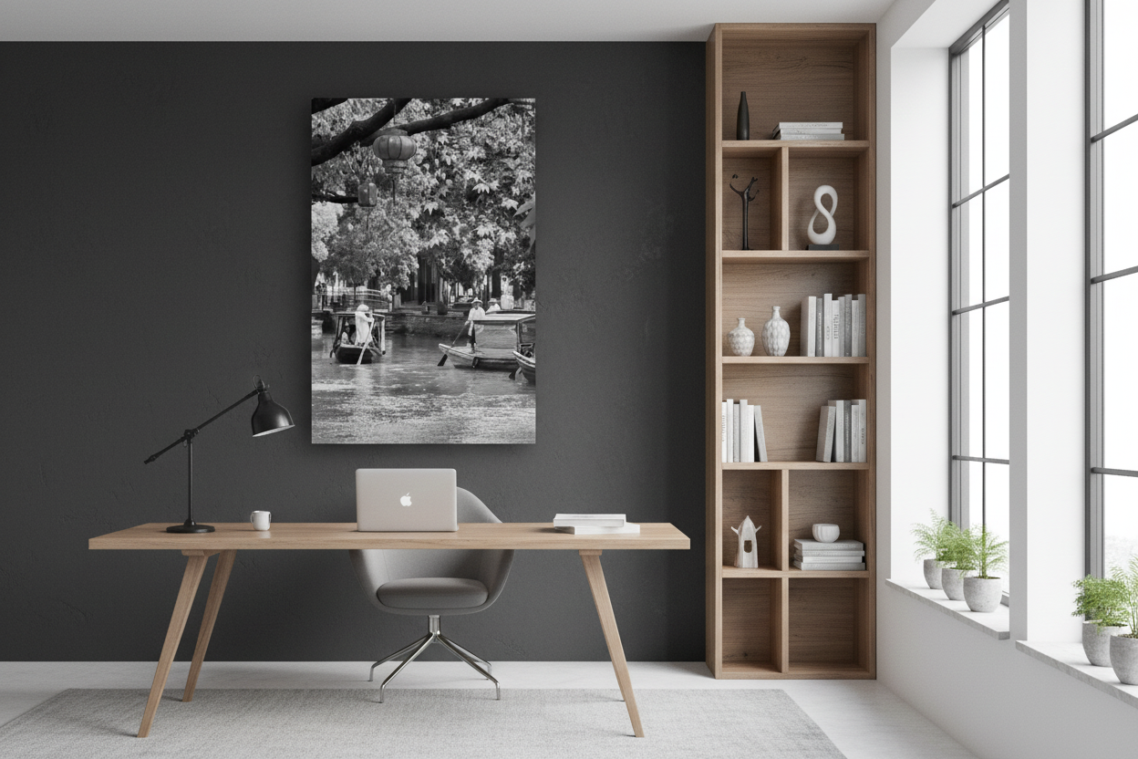 Chińskie Gondole - wizualizacja w biurze (wersja czarno-biała)