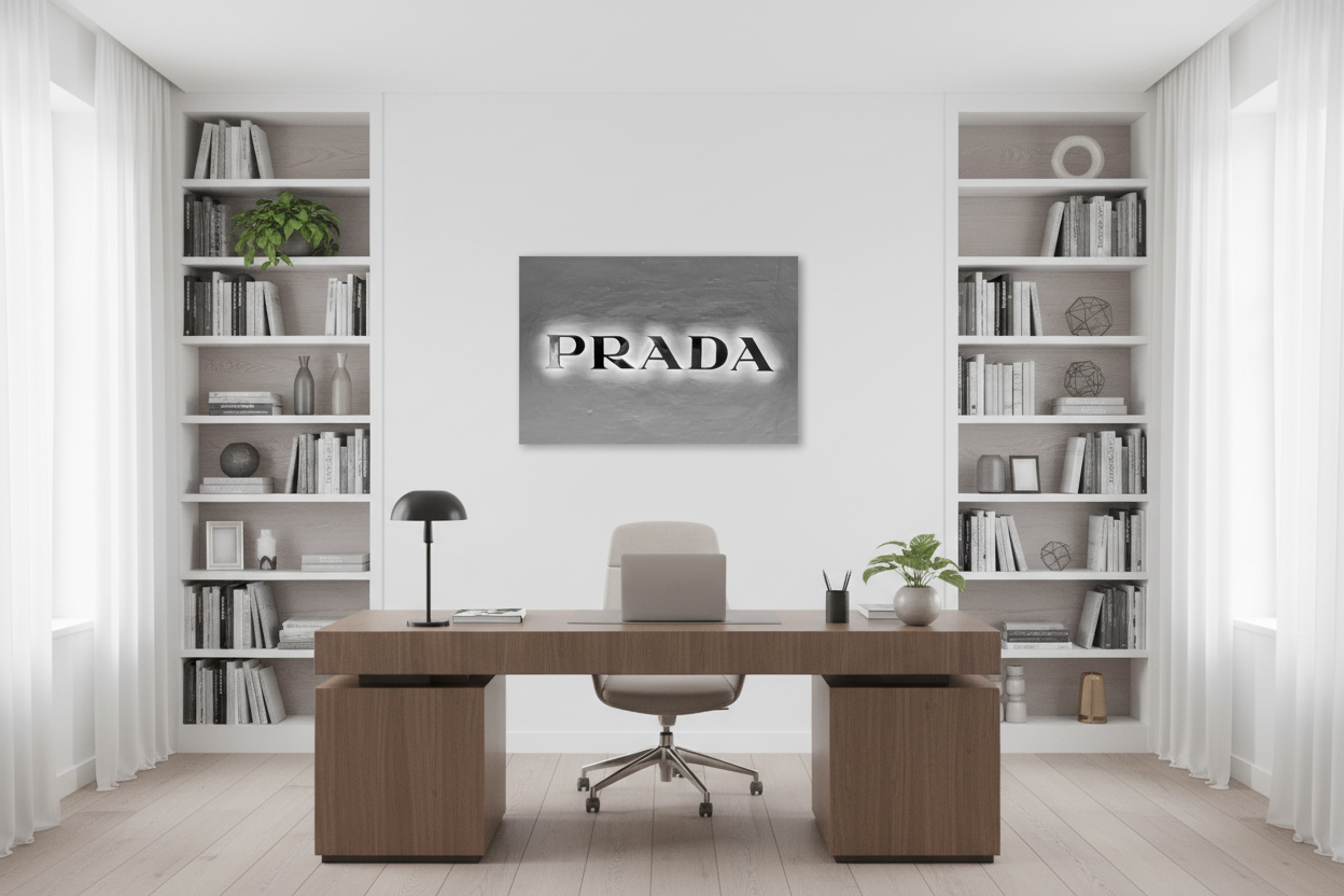 Prada Porto Cervo - wizualizacja w biurze (wersja czarno-biała)