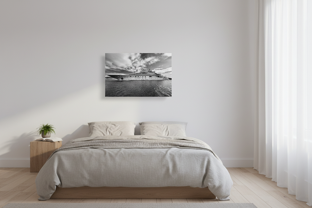 Sardynia Yacht - wizualizacja w sypialni (wersja czarno-biała)